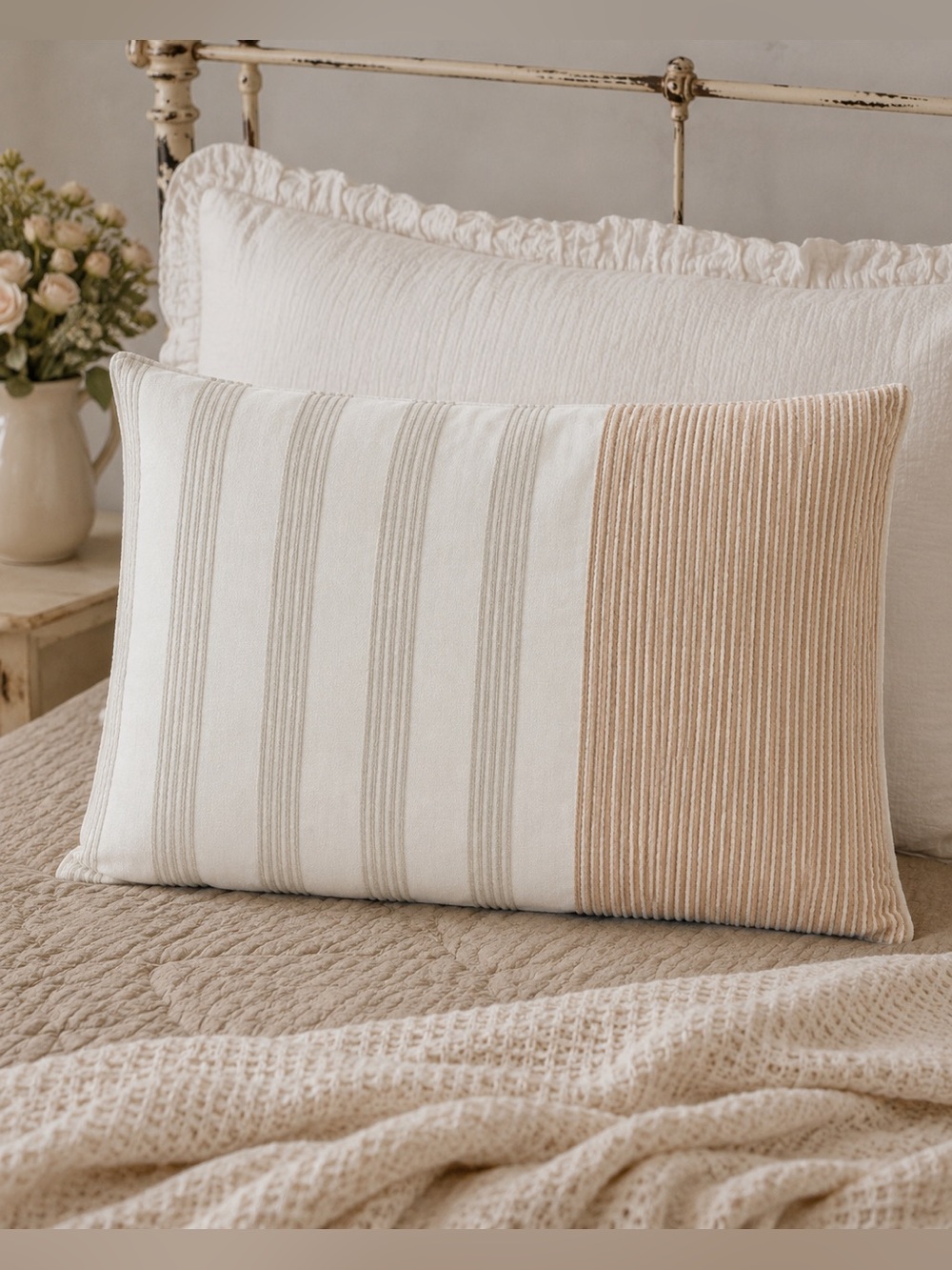 NWT Neutrals Striped Textured Pillow Cover